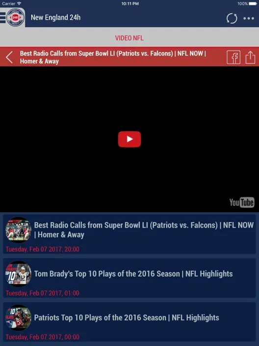 24h News for New England Patriots YouTube video section screenshot